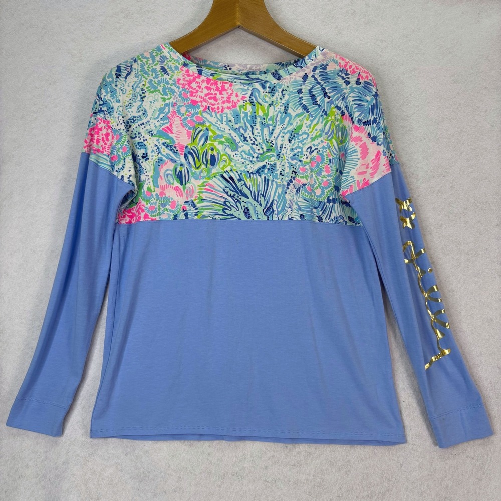 Lilly Pulitzer Blue "Sink Or Swim" Finn Long Sleeve Top Women XS‎ Coastal Preppy